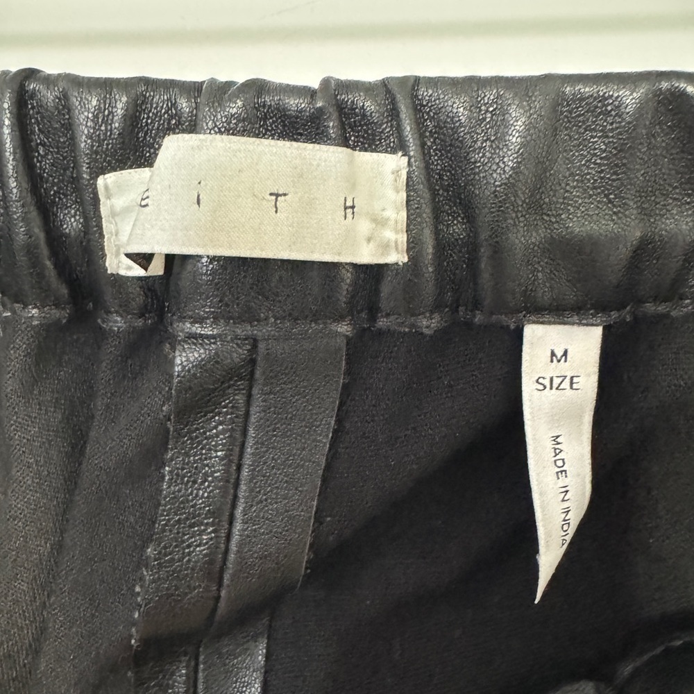 Leith Black Leather Leggings Ankle Zip Stretch Size M - Picture 6 of 7